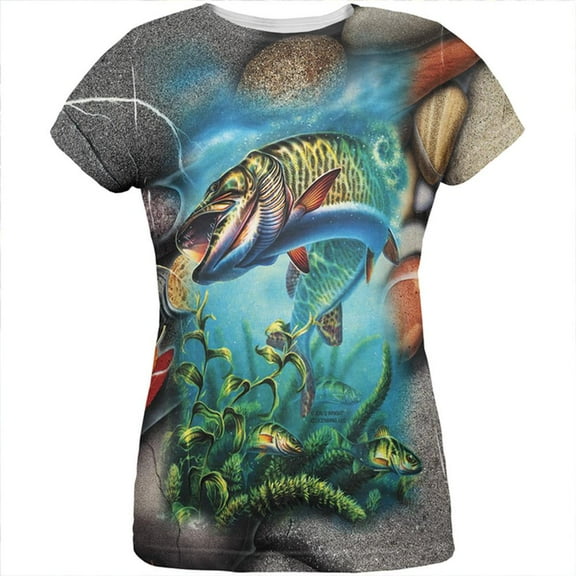 Muskie Fishing All Over Womens T Shirt Multi X-LG