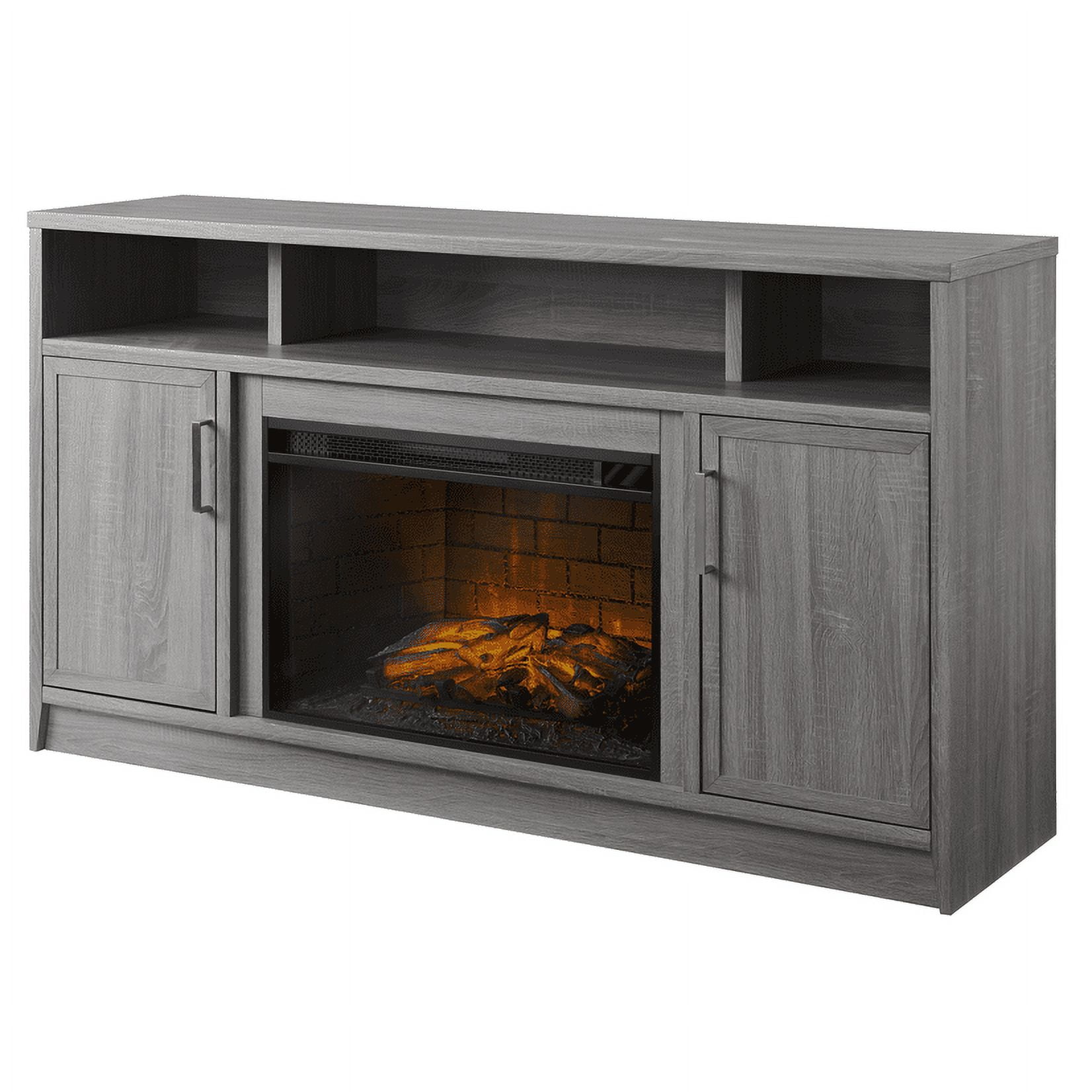 Brooklyn 60" Gray Oak TV Stand with Electric Fireplace