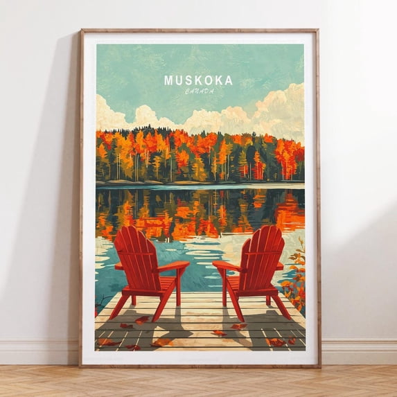 Muskoka Canada Minimalist Cityscape Housewarming Wall Art, Stretched Canvas Size 16x24