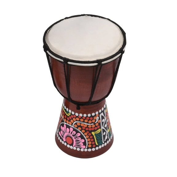 Muslady 4 Inch Djembe African Hand Drum Wooden African Drum With Goatskin Surface Hand-painted Colorful Patter for Children Beginners