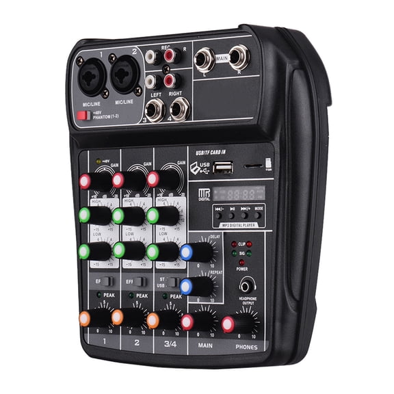 Muslady AI-4 Compact Mixing Console Digital Audio Mixer 4-Channel BT MP3 USB Input +48V Phantom for Recording DJ Network Live Broadcast Karaoke