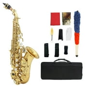 Muslady Brass Golden Carve Pattern Bb Bend Althorn Soprano Saxophone Sax Pearl White Shell Buttons Wind Instrument with Case Gloves Cleaning Cloth Belt Brush