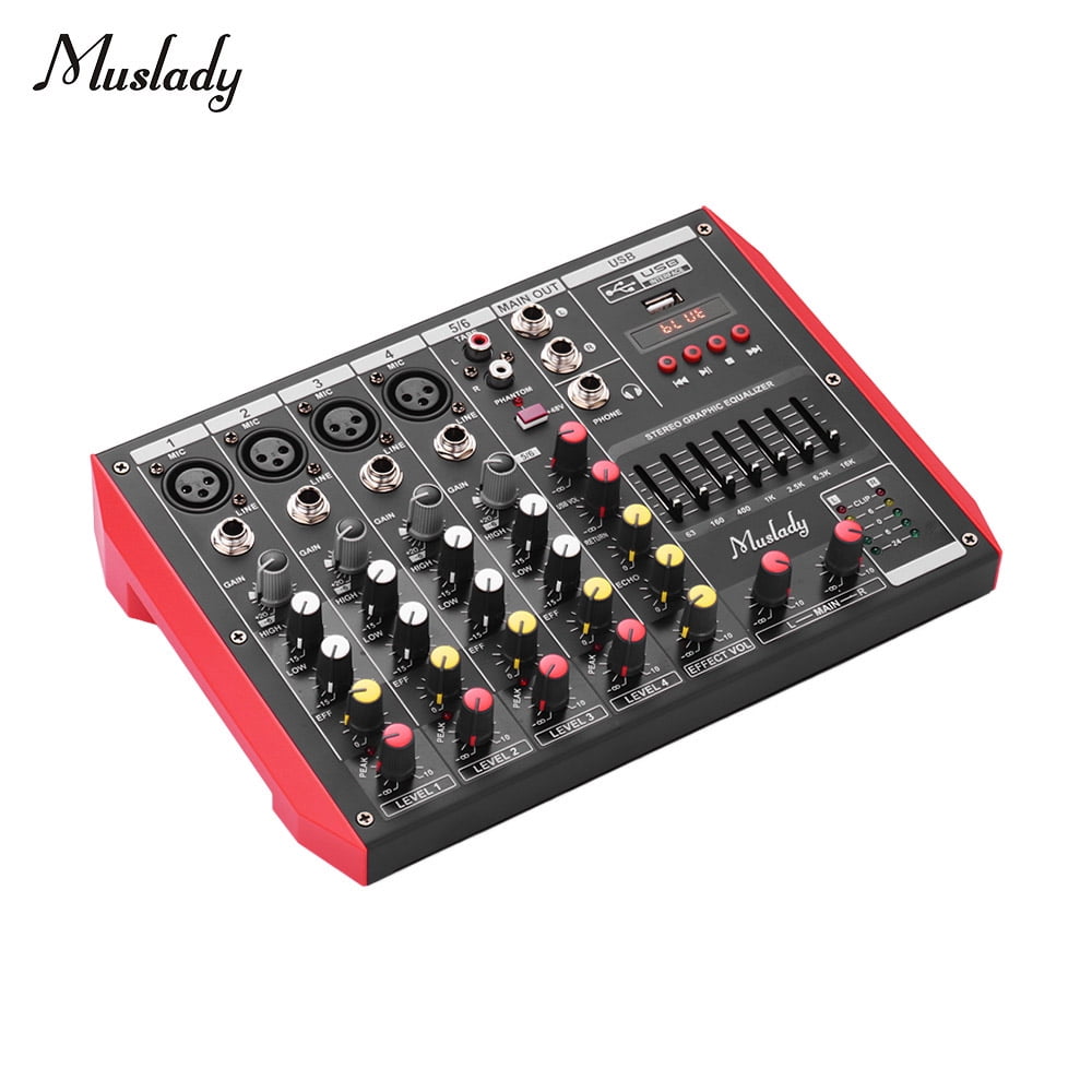 Console de mixage Portable 4/6 canaux Muslady D6 table de mixage 7 bandes  EQ BT connexion lecteur MP3 USB pour l'enregistrement de musique en  Streaming - Type 6-Channel-US