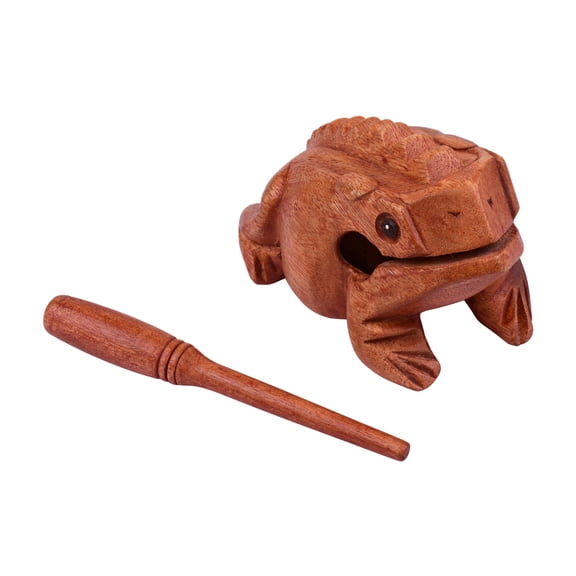 Muslady Large Frog Guiro Rasp Frog Sound Maker Around 6 Inches Long Solid Wood Material Musical Percussion Instrument Educational Instrument Tool with Wooden Stick Tan