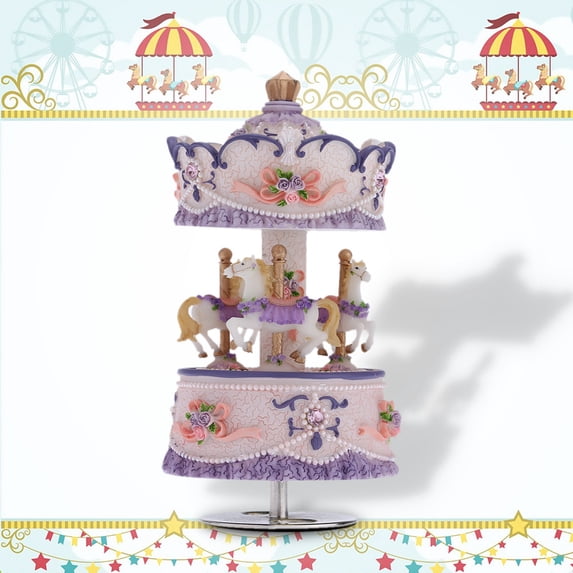 Muslady Laxury Windup 3-horse Carousel Music Box Artware/Gift Melody Castle in the Sky Pink/Purple/Blue/Gold Shade for Option