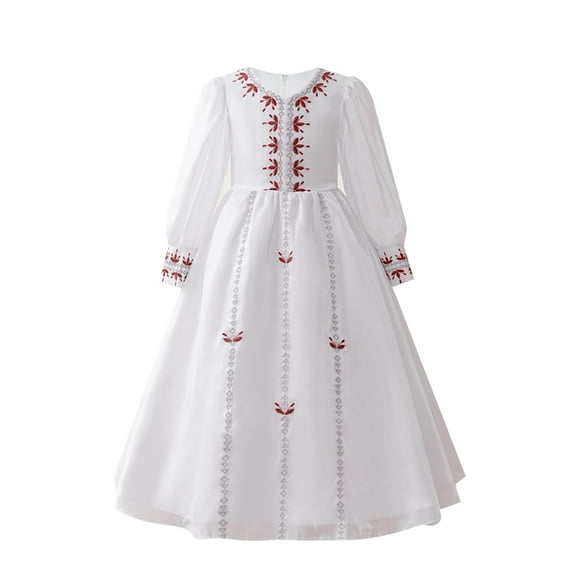 Muslim Abaya Dresses for Kids Girls Prayer Long Sleeve Formal Dress Embroidered Maxi Robe Islamic Ramadan Clothing, Red, 5 Years