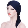 thumbnail image 1 of Muslim Beanie Hat for Women Men Pure Color Long Tail Turban Hat Pre-Tied Chemo Cap Women Muslim Stretch Adjustable Scarf Wrap Cap Hair Soft Comfort Bouffant Turban Head Covering, 1 of 2