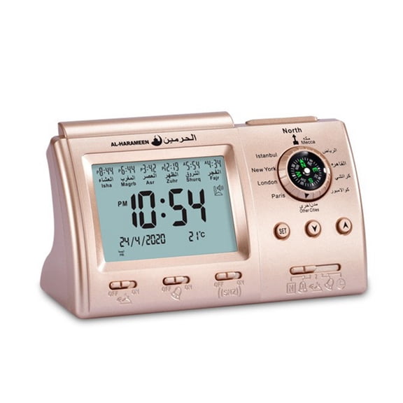 Muslim Clock for Prayers Multifunctional Clock with Adhan Alarm Qiblah Direction