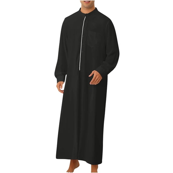 Muslim Clothes for Men Clearance Muslim Robe Long Sleeve Nightshirt Button Muslim Kaftan Thobe Muslims Dresses with Pockets Ethnic Thobe Lounge Jubba Sarong Long Gown