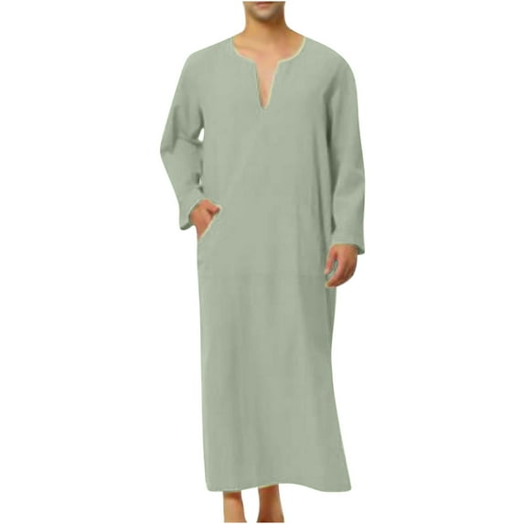 Muslim Clothes for Men Clearance Muslim Robe Long Sleeve Nightshirt Button Muslim Kaftan Thobe Muslims Dresses with Pockets Ethnic Thobe Lounge Jubba Sarong Long Gown