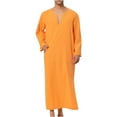 thumbnail image 1 of Muslim Clothes for Men Sale Clearance Muslim Robe Long Sleeve Nightshirt Button Muslim Kaftan Thobe Muslims Dresses with Pockets Ethnic Thobe Lounge Jubba Sarong Long Gown, 1 of 5