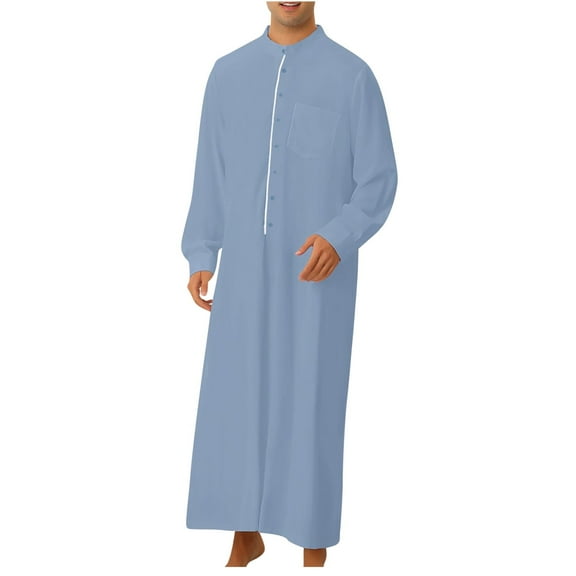 Muslim Clothes for Men Sale Muslim Robe Long Sleeve Nightshirt Button Muslim Kaftan Thobe Muslims Dresses with Pockets Ethnic Thobe Lounge Jubba Sarong Long Gown