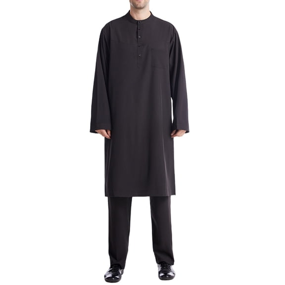 Muslim Clothes for Men 2 Piece Set Kaftan Thobe Button Henley Shirts Robe and Pants Casual Islamic Gown Shirt