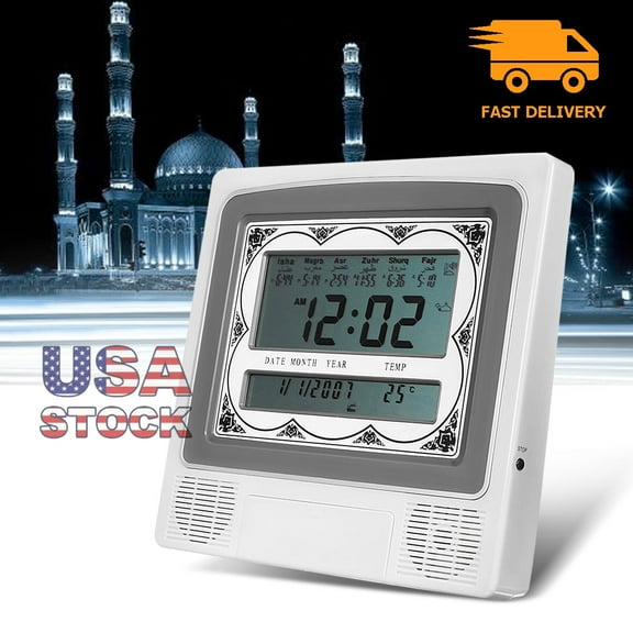 Muslim Digital Alarm, Amerteer LCD Automatic Digital Islamic Azan Muslim Prayer Alarm Wall & Table Home Clock Islamic Clock with Temperature Display, Hijri and Gregorian Calendars