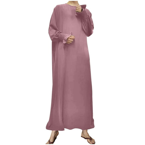 Muslim Dresses for Women Smocked Cuff Dress Eid Jilbab Muslim Prayer Clothes Islamic Modest Abayas Dubai Salah Robe