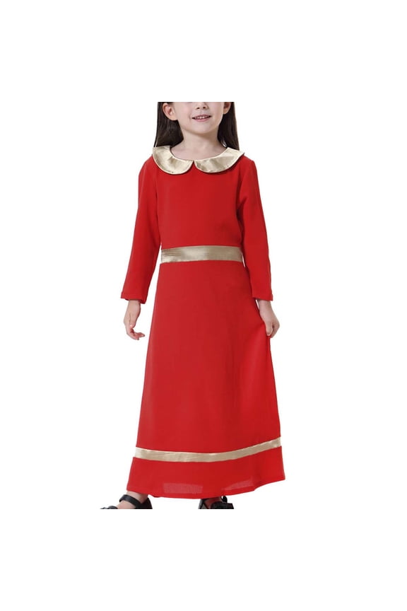 Muslim Fashion Girl Dress Loose Abaya Dubai Turkey Color Block Maxi Dress Long Sleeve Girls Dresses Islamic Children's Clothing 4-17 Years