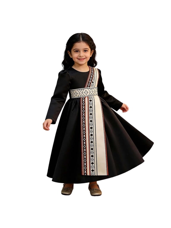 Girls Abaya Long Sleeve Prayer Dress Middle East Dubai Robe 2026 Ramadan Eid Eid Kaftan for 3-7 Years