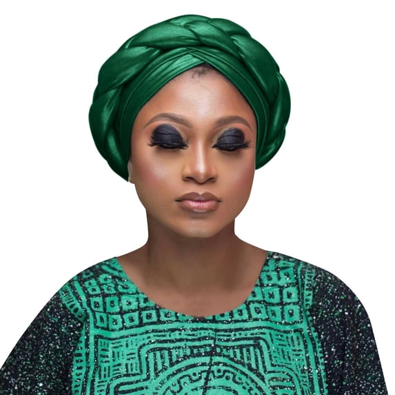 Muslim Hat Women CQXIDFH Two-Tone Beaded Braid Turban Cap, Soft Milk Silk Headscarf, Fashion Wrap Hat for Daily Matching, Sun Hats (Green, One Size)