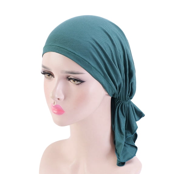 Muslim Hat for Women Reversible Adjustable Beading Braid Hat Fashion Muslim Ruffle Cancer Wrap Cap Sleep Caps Satin Lined Hair Bonnets Wrinkled Headcap Elastic Hairband