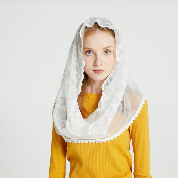 Muslim Headscarf Under $5! Yannianjz Muslim Headscarf, Lace Shawl with Feather Design, Triangular Bridal Veil, White Chapel Veil, for Church, Wedding, Special Occasions, Lightweight, with Hair Clips