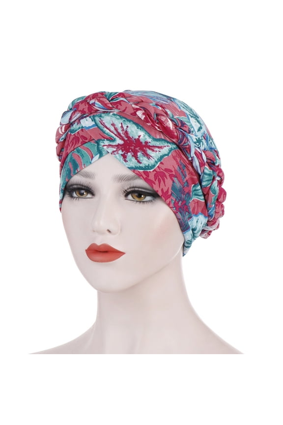 Muslim Headwear AURORADY Women Floral Braid India Hat Muslim Ruffle Cancer Chemo Beanie Turban Wrap Cap, Baseball Caps Red