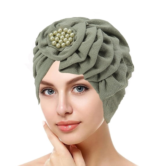 Hontri Muslim Headwrap Cap Women Solid Turban Beanie Cancer Chemo Hair Loss Cover Stretch Jersey ( Z04-Mint Green), Women's Eid Al Fitr Season Flower Solid Color