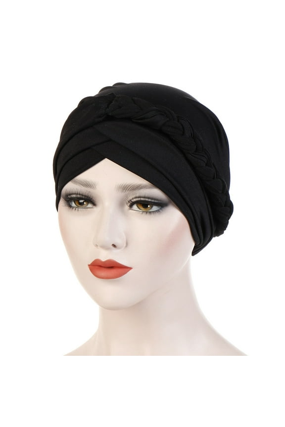 Muslim Headwrap Cap Women Solid Turban Beanie Cancer Chemo Hair Loss Cover Stretch Jersey ( Z01-Black), Women Solid Plait India Hat Muslim Ruffle Cancer