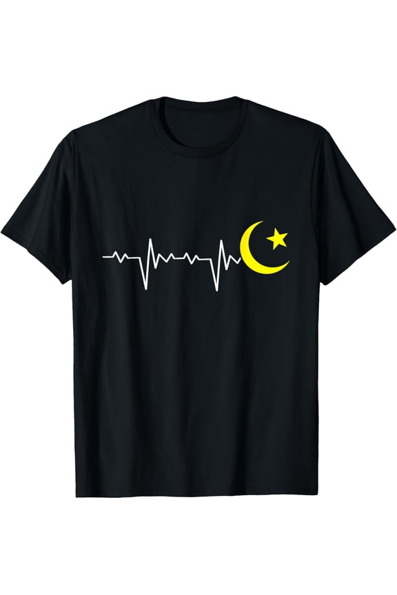 Muslim Heartbeats Ramadan Kareem Moon Crescent Eid T-ShirtMen and women, Black T-shirt, size: Extra large