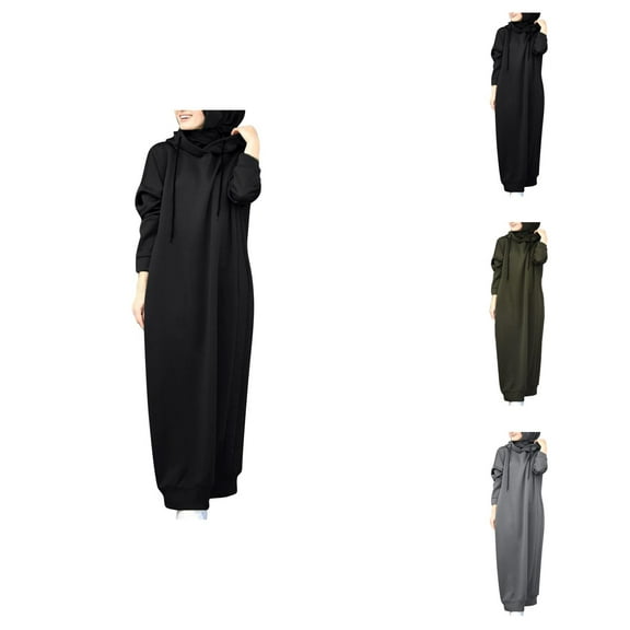 Hoodies for Women 2025 Abaya Dress Dresses Long Sleeve Hoodie Dress Hooded Sweatshirt Women Pullover