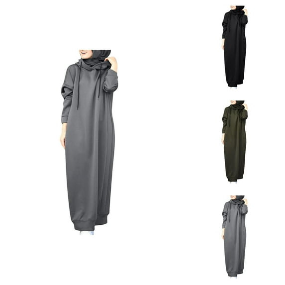Hoodies for Women 2025 Abaya Dress Dresses Long Sleeve Hoodie Dress Hooded Sweatshirt Women Pullover