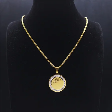 Muslim Islamic Religious 14K Gold Crystal Necklace Women Islam Quran Allah Pendant Necklaces Arabic Jewelry bijoux arabe
