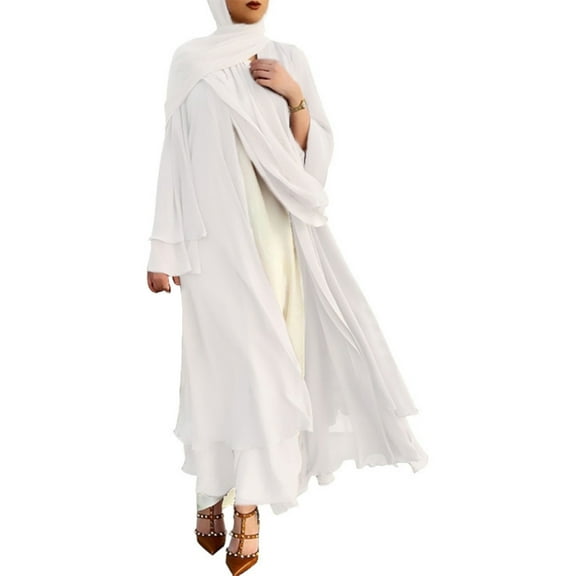 Muslim Long Sleeve Flowy Maxi Cardigan Islamic Open Front Kimono Belt Abaya Robe