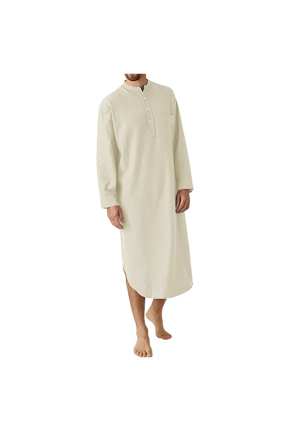 Muslim Mens Clothing Long Sleeve Thobe Thawb Middle East Saudi Arab Caftan Button Up Side Split Islamic Abaya Dubai Robe