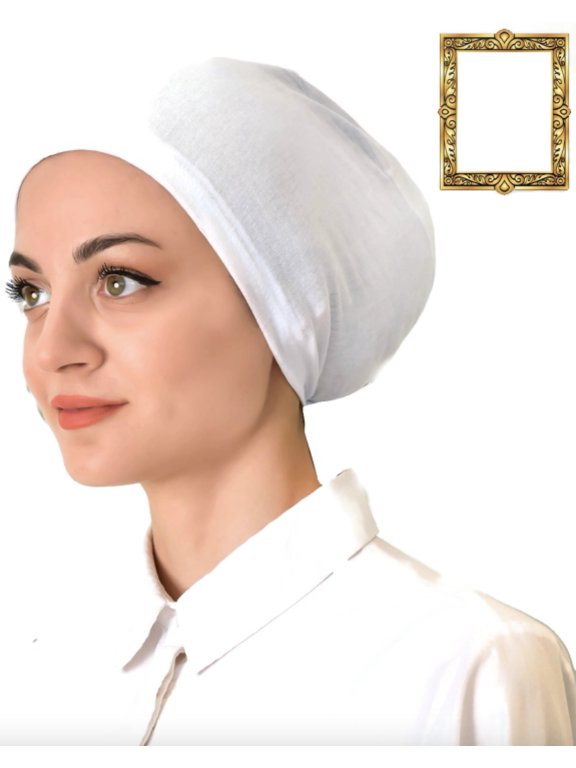 Muslim Mini Hijab Cap for Women, Chemo Cap and Underscarf Headwear 100% Cotton 2pcs/Set (White)