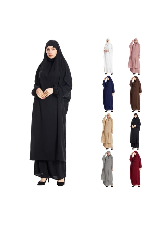 Muslim One Piece Prayer Hijab Dress Women Hooded Full Cover Modest Robe Navy M