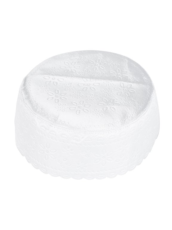 Muslim Prayer Kufi Hat Printing Embroidery Kofia Topi Cap Daily Wear 9.4 inches / 24 cm White