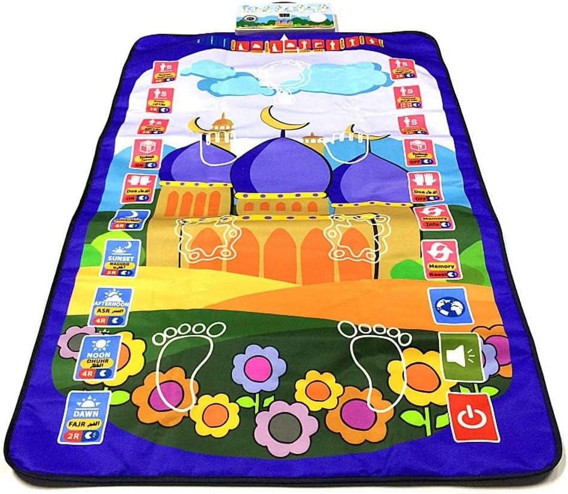 Muslim Prayer Rug for Kids – Smart Interactive Islamic Prayer Mat with Teaching, Talking & Music, Worship Step Guide for Toddlers & Children (Blue, 43.3x27.5 in)