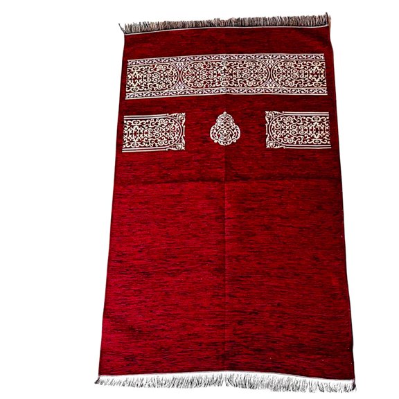 Muslim Prayer Rug, Prayer Mat, Turkish Prayer Mats, Prayer Rug for Muslim Man, Women, Kaaba Themed Jai Namaz for Salat, Seccade for Muslims “44 x 27” with Extra 1.5 Frills on Both Sides… (Red)