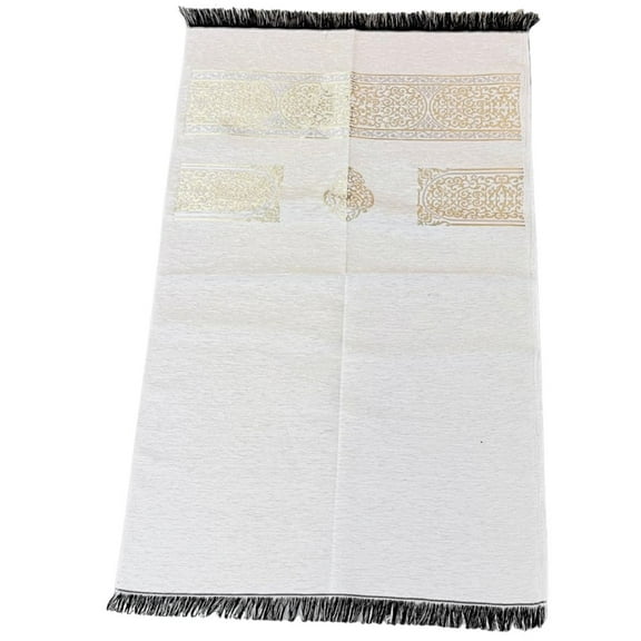 Muslim Prayer Rug, Prayer Mat, Turkish Prayer Mats, Prayer Rug for Muslim Man, Women, Kaaba Themed Jai Namaz for Salat, Seccade for Muslims “44 x 27” with Extra 1.5 Frills on Both Sides… (White)
