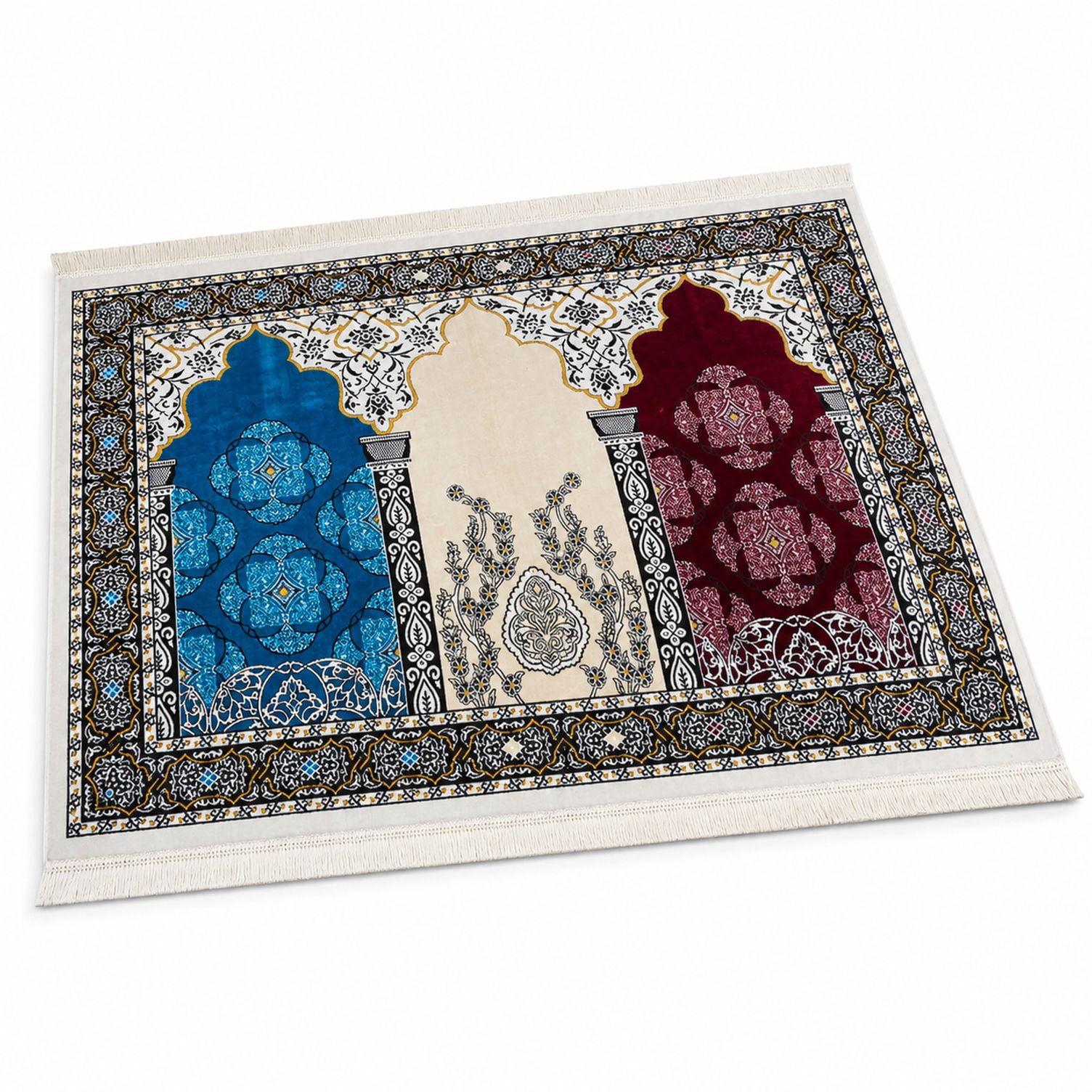Prayer Rud Muslim Prayer Rug, Wide Multi Person Plush Velvet with Floral Arch, 120 ...