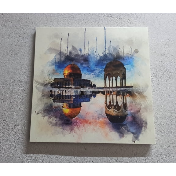 Muslim Printed, Modern Art, Mosque Landscape Art Canvas, Al Aqsa Mosque, Muslim Housewarming Art Canvas, Islamic Wall Decor, Canvas Wall Decor - Natural Framed