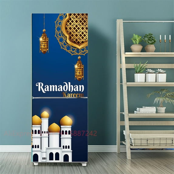 Muslim Ramadan Decoration Fridge Stickers Door Cover Mubarak Kareem Lantern Refrigerator Wallpaper Self Adhesive Vinyl Wrap Film