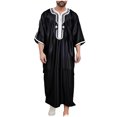 thumbnail image 1 of Muslim Robe for Men Arab Long Sleeve Embroidered Kaftan Islamic Arabic Abaya Thobe Ramadan Middle East Islamic Cloth Shirt Gown, 1 of 6
