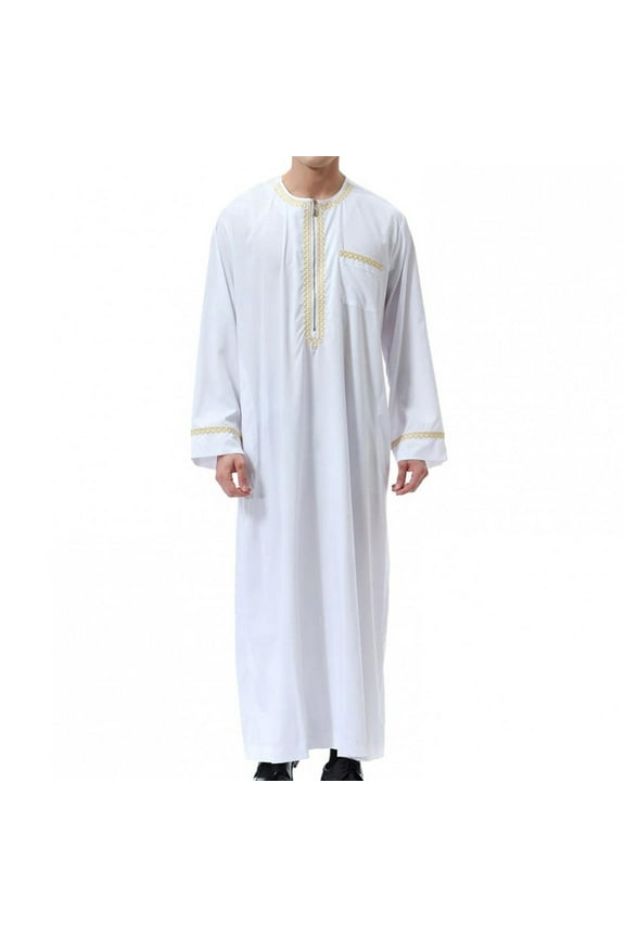 Muslim Robe for Men Arab Long Sleeve Kaftan Islamic Arabic Thobe Ramadan Middle Islamic Cloth Shirt Gown