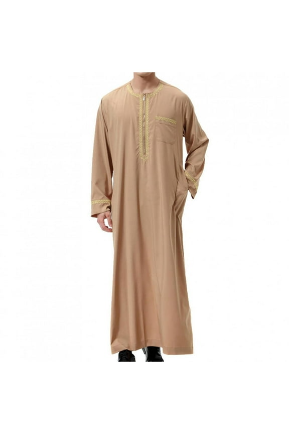 Muslim Robe for Men Arab Long Sleeve Kaftan Islamic Arabic Thobe Ramadan Middle Islamic Cloth Shirt Gown