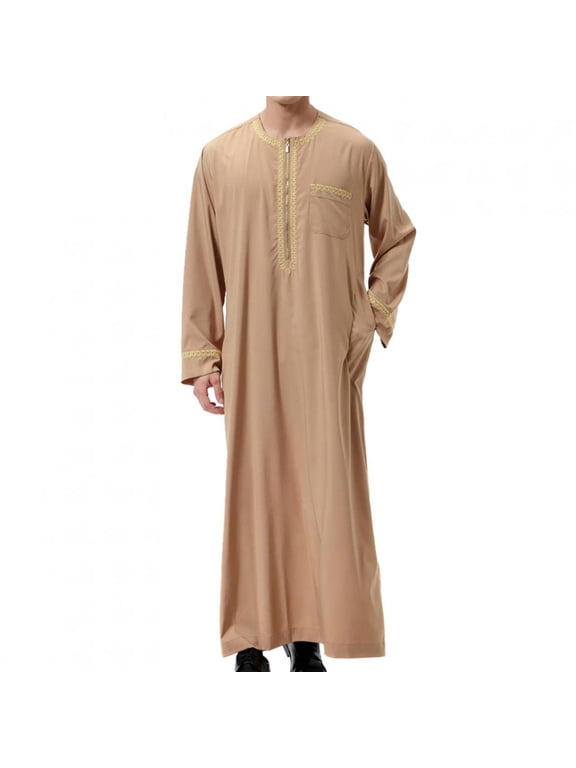 Muslim Robe for Men Arab Long Sleeve Kaftan Islamic Arabic Thobe Ramadan Middle Islamic Cloth Shirt Gown
