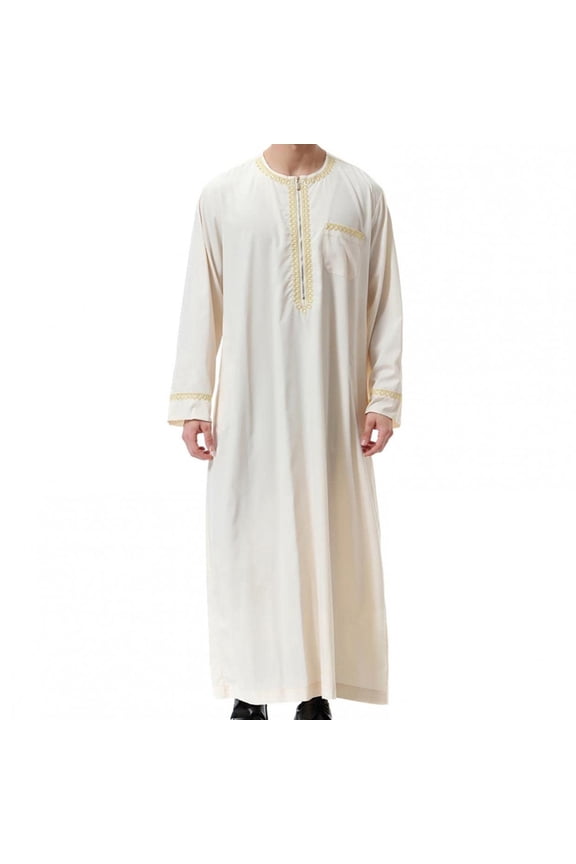 Muslim Robe for Men Arab Long Sleeve Kaftan Islamic Arabic Thobe Ramadan Middle Islamic Cloth Shirt Gown