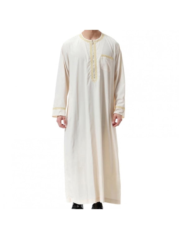 Muslim Robe for Men Arab Long Sleeve Kaftan Islamic Arabic Thobe Ramadan Middle Islamic Cloth Shirt Gown