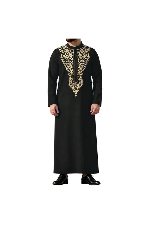 Muslim Robe for Men Long Sleeve Embroidery Arab Ramadan Kaftan Islamic Arabic Abaya Thobe Middle East Islamic Gown