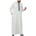 thumbnail image 1 of Thobe For Men Kaftan Long Sleeve Hooded Casual Middle East Cloth Shirt Gown Loose Fit Abaya Dubai Arab Robe,White,XL, 1 of 4